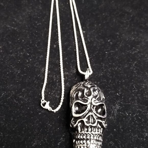 Stainless Steel Black Oxidized Skull Necklace - Picture 5 of 6